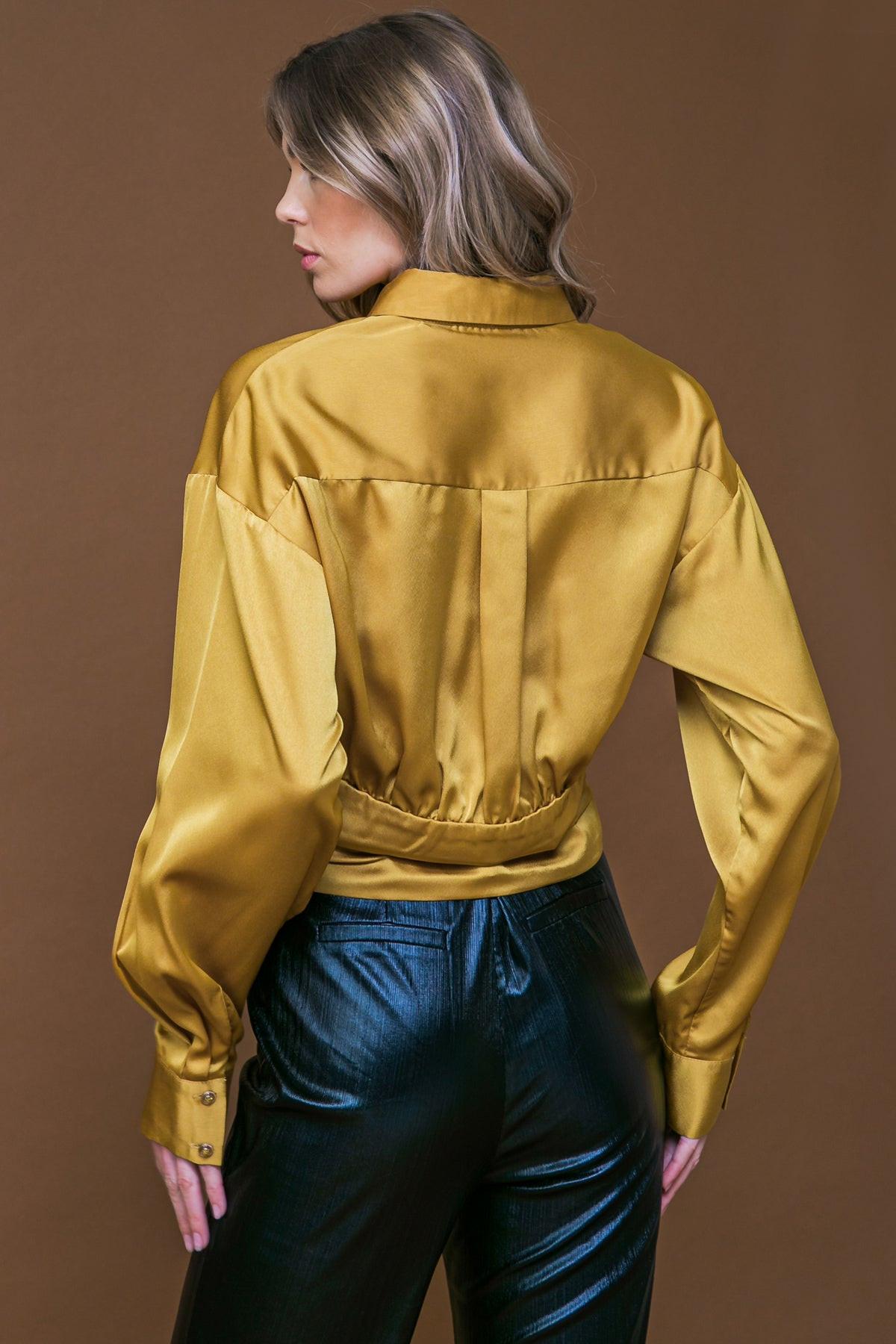 Romantic Moves Woven Top with Shirred Waistband Button Down Shirt Collar — Soul Flow Apparel