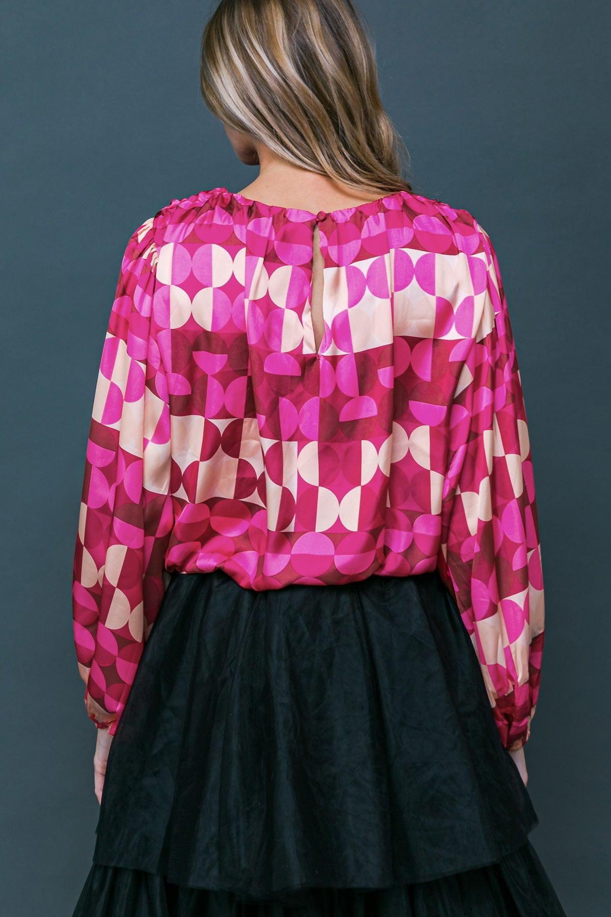 Printed Savor the Sweetness Woven Top with Round Neckline and Elastic Waist — Soul Flow Apparel