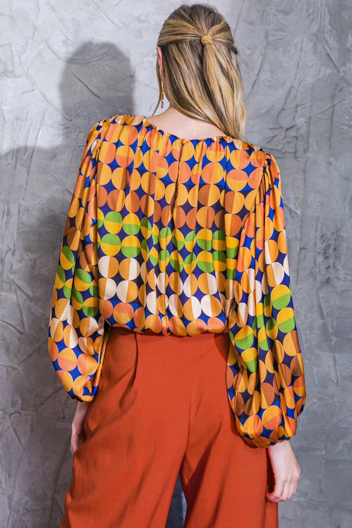 Printed Savor the Sweetness Woven Top with Round Neckline and Elastic Waist — Soul Flow Apparel
