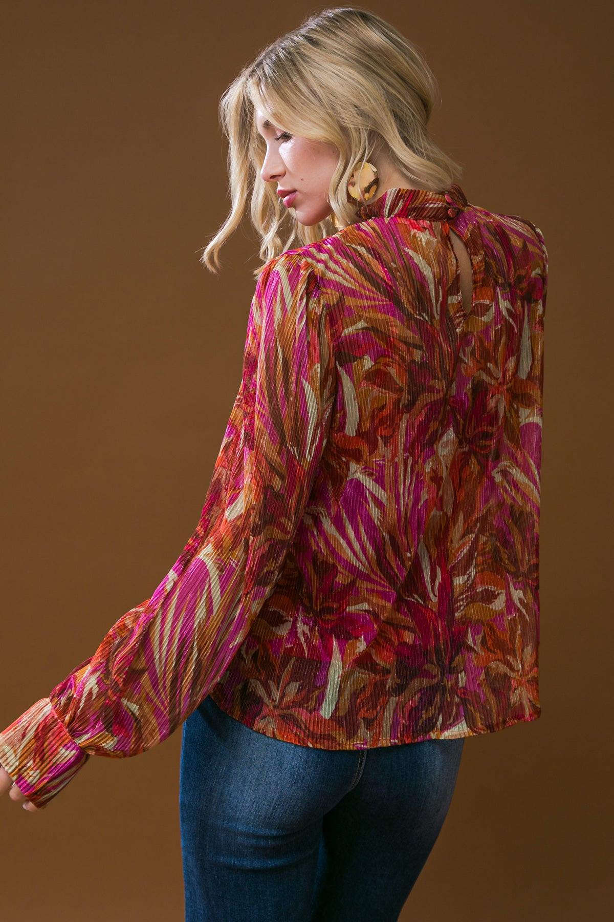 Crushing on You Woven Top High Neck Long Sleeve Cuffs Lightweight Breathable — Soul Flow Apparel