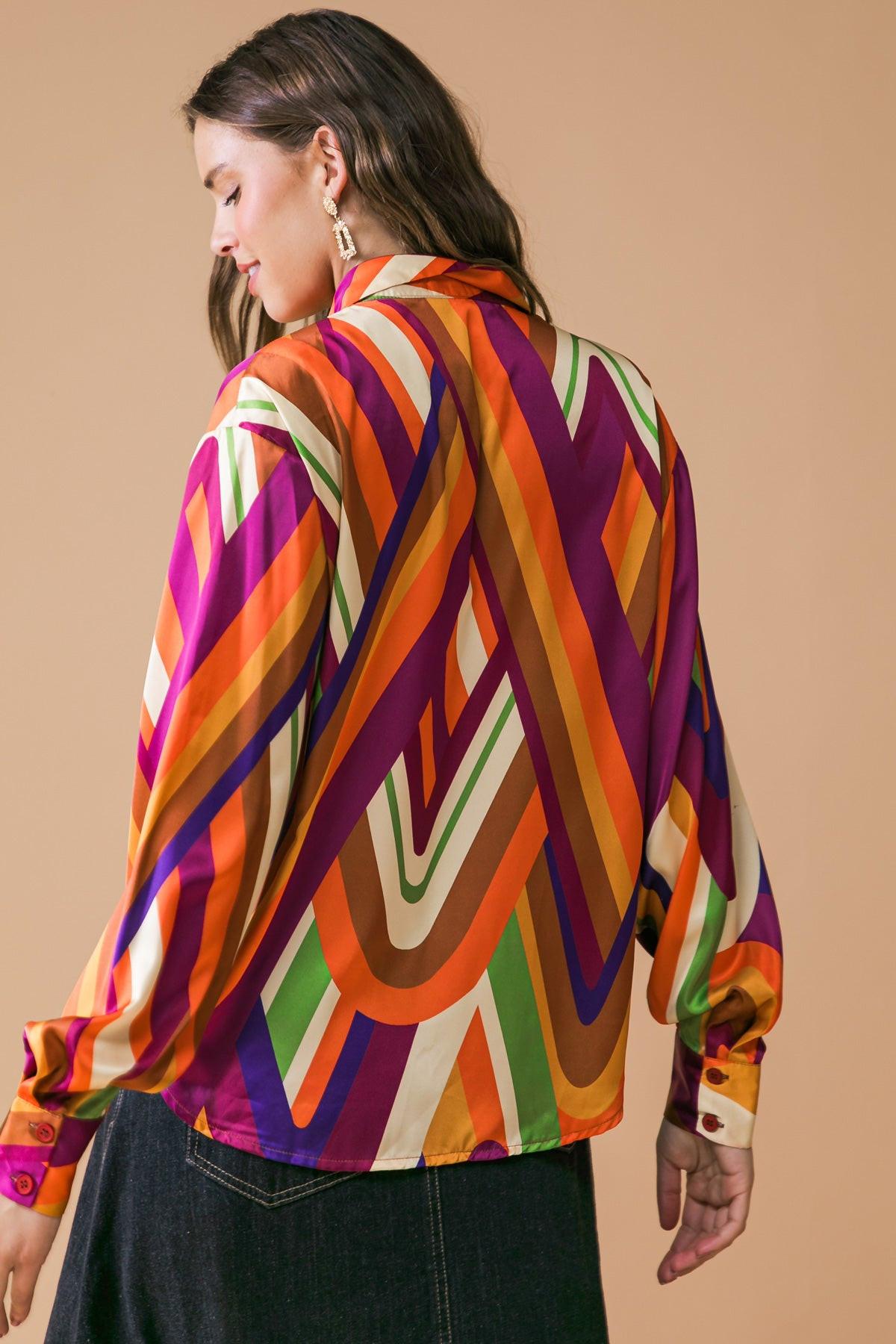 Something Special Printed Woven Top Shirt Collar Button Down and Long Sleeve — Soul Flow Apparel