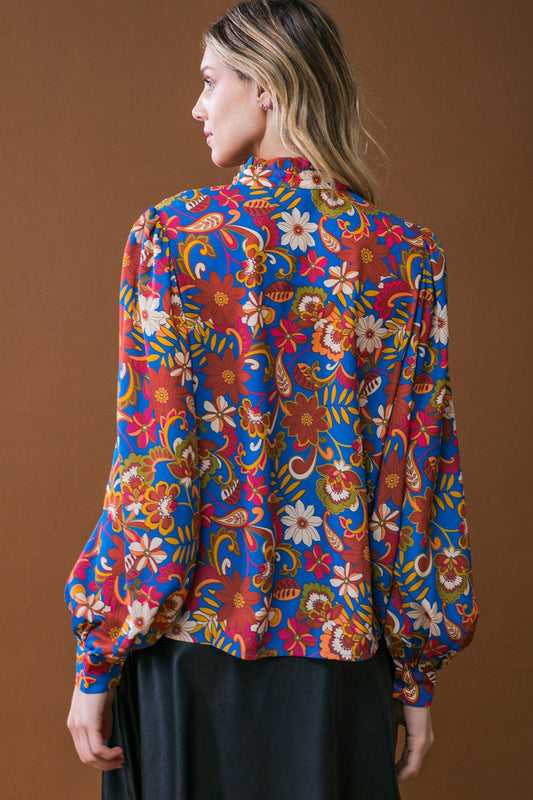 Impressive Blossom Woven Top With Ruffled Neckline And Floral Print