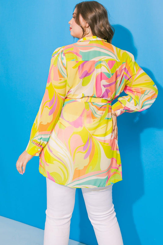 Magic Island Printed Woven Top with Shirt Collar and Button Down Front — Soul Flow Apparel