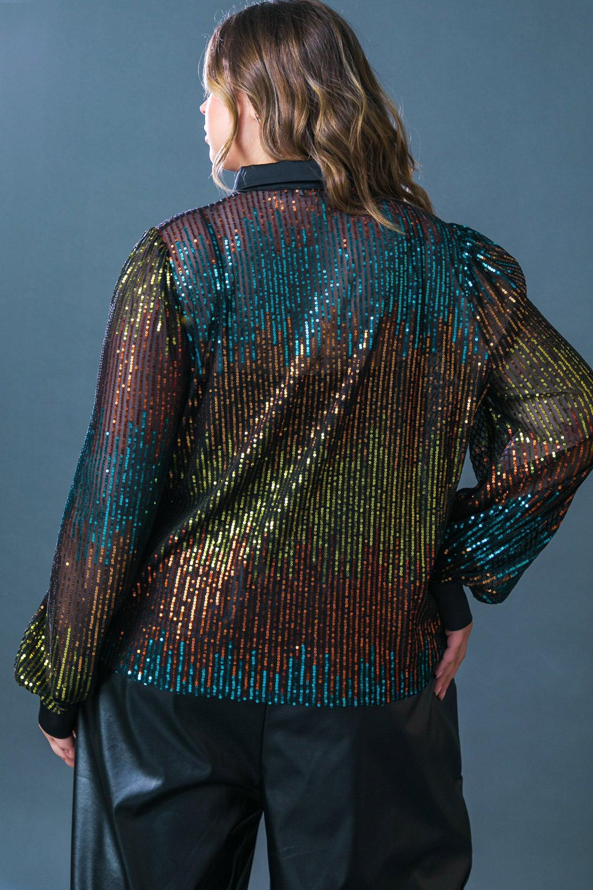 Cause a Commotion Sequin Blouse with Shirt Collar and Button Front — Soul Flow Apparel