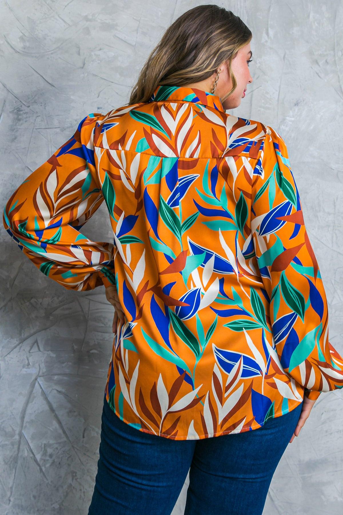 Feels Like Fall Woven Top Printed Button Down Collar Long Sleeves — Soul Flow Apparel