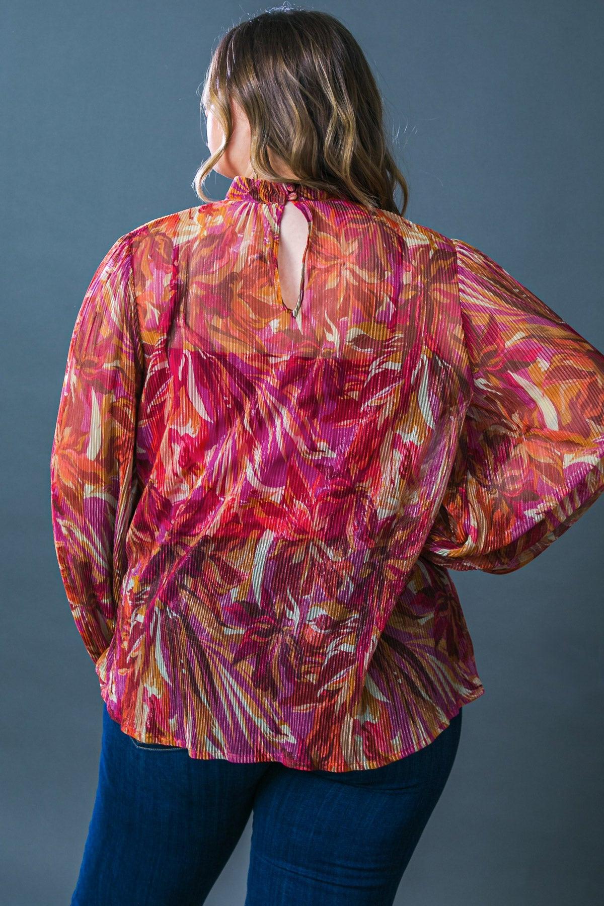 Crushing on You Woven Top High Neck Long Sleeve Cuffs Lightweight Breathable, view 1 — Soul Flow Apparel