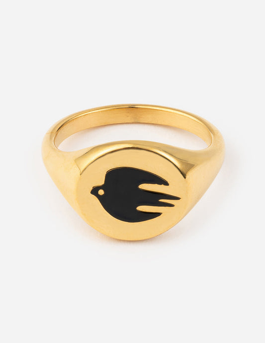 Black Enamel Gold Dove Ring – Christian Ring
