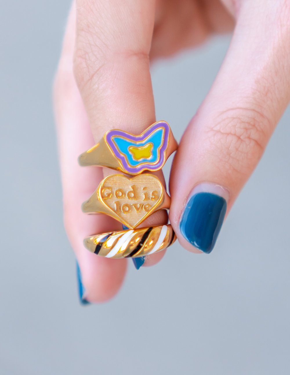 Blue Enamel Butterfly Ring – Christian Ring