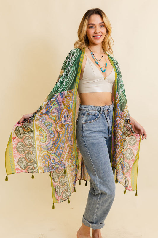Free Spirit Cinched Sleeve Paisley Kimono Leto Collection