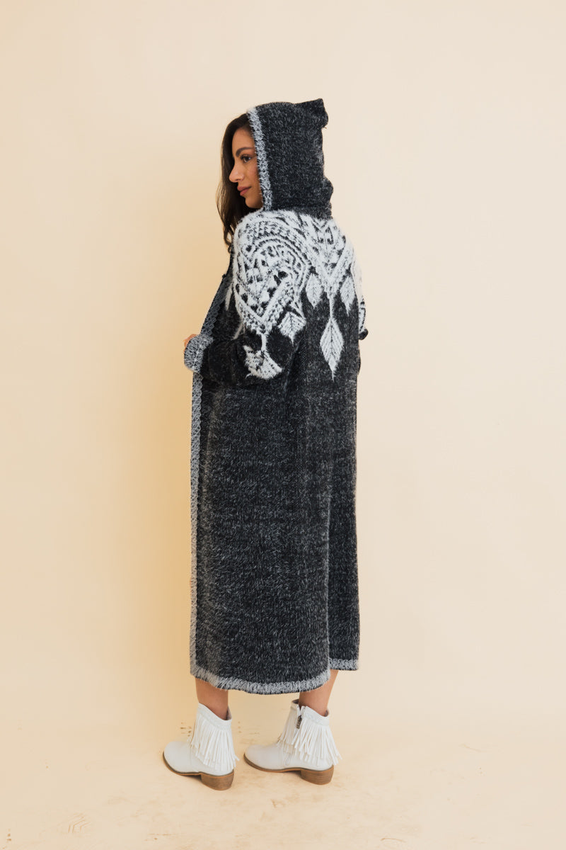 Hooded Fair Isle Knit Cardigan Leto Collection