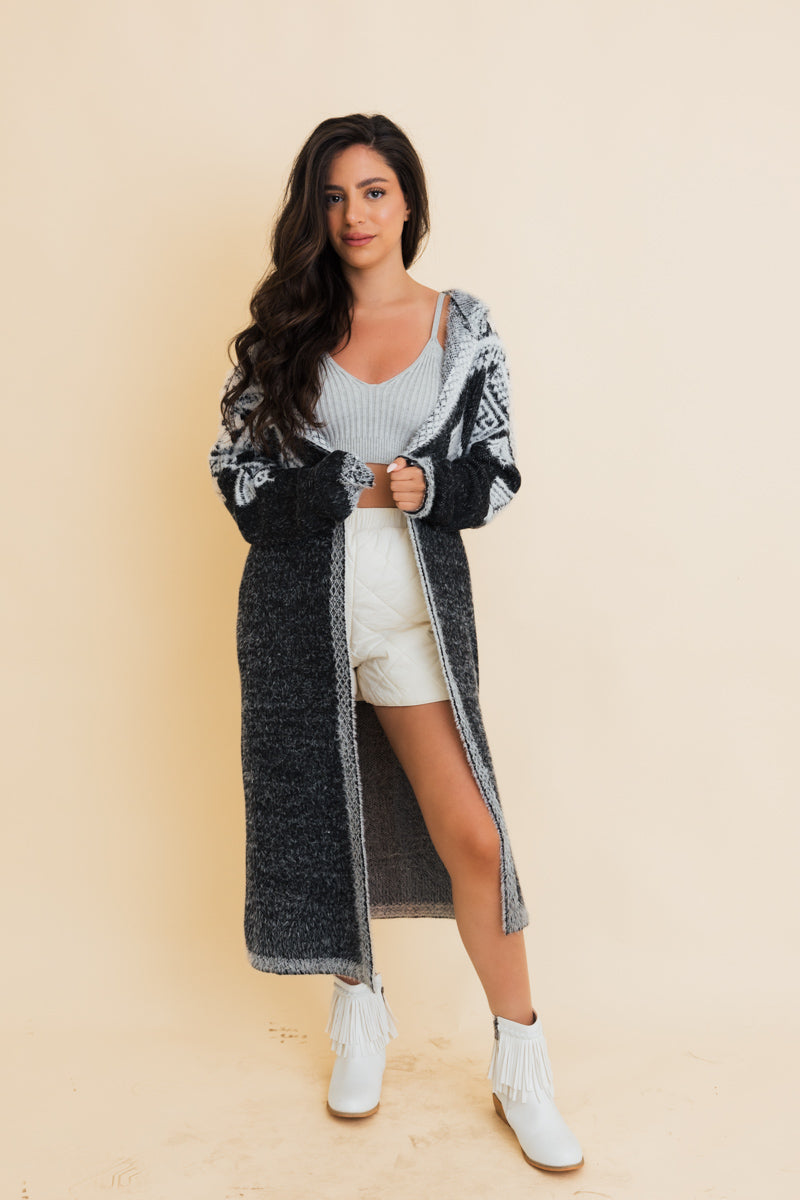 Hooded Fair Isle Knit Cardigan Leto Collection