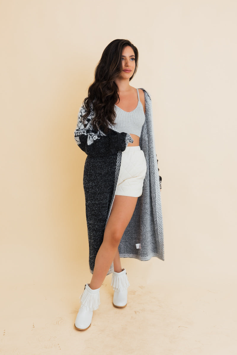 Hooded Fair Isle Knit Cardigan Leto Collection