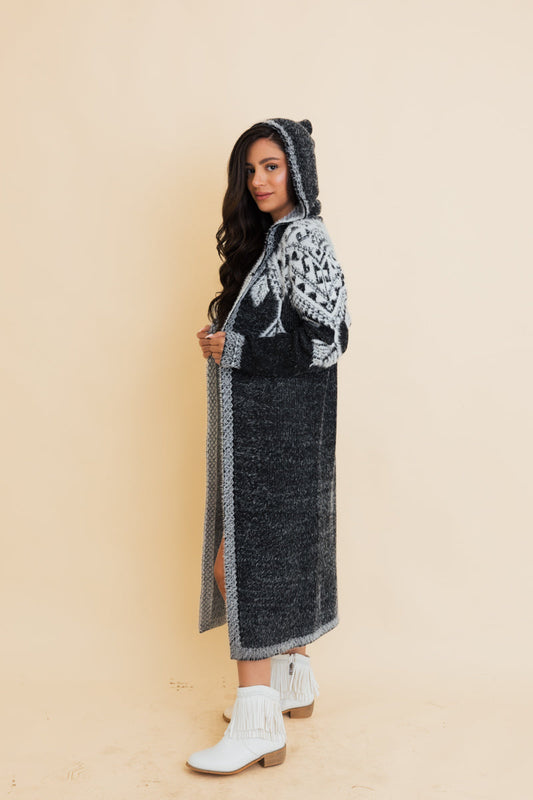 Hooded Fair Isle Knit Cardigan Leto Collection