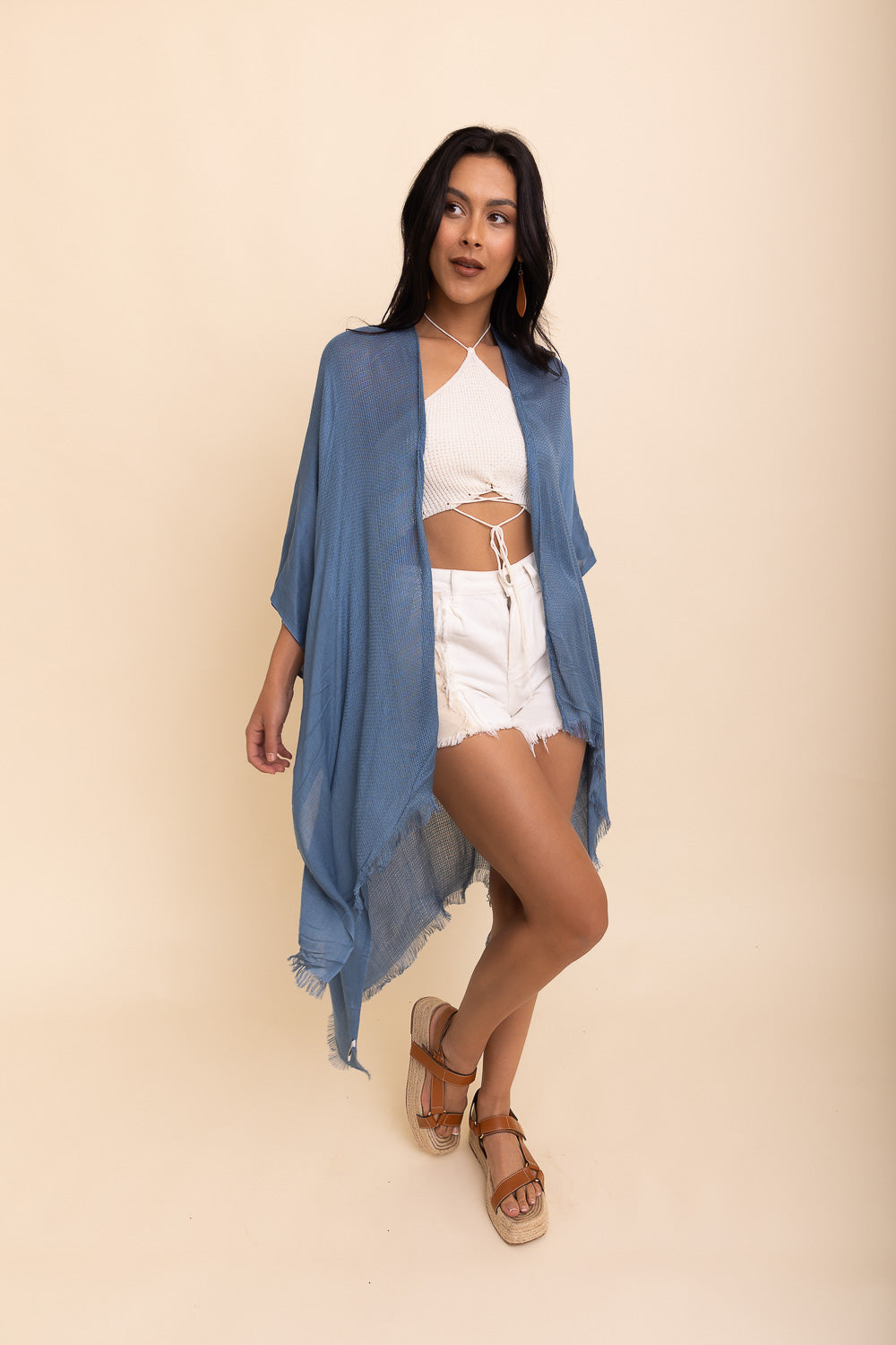 Sun-kissed Breeze Frayed Trim Kimono Leto Collection