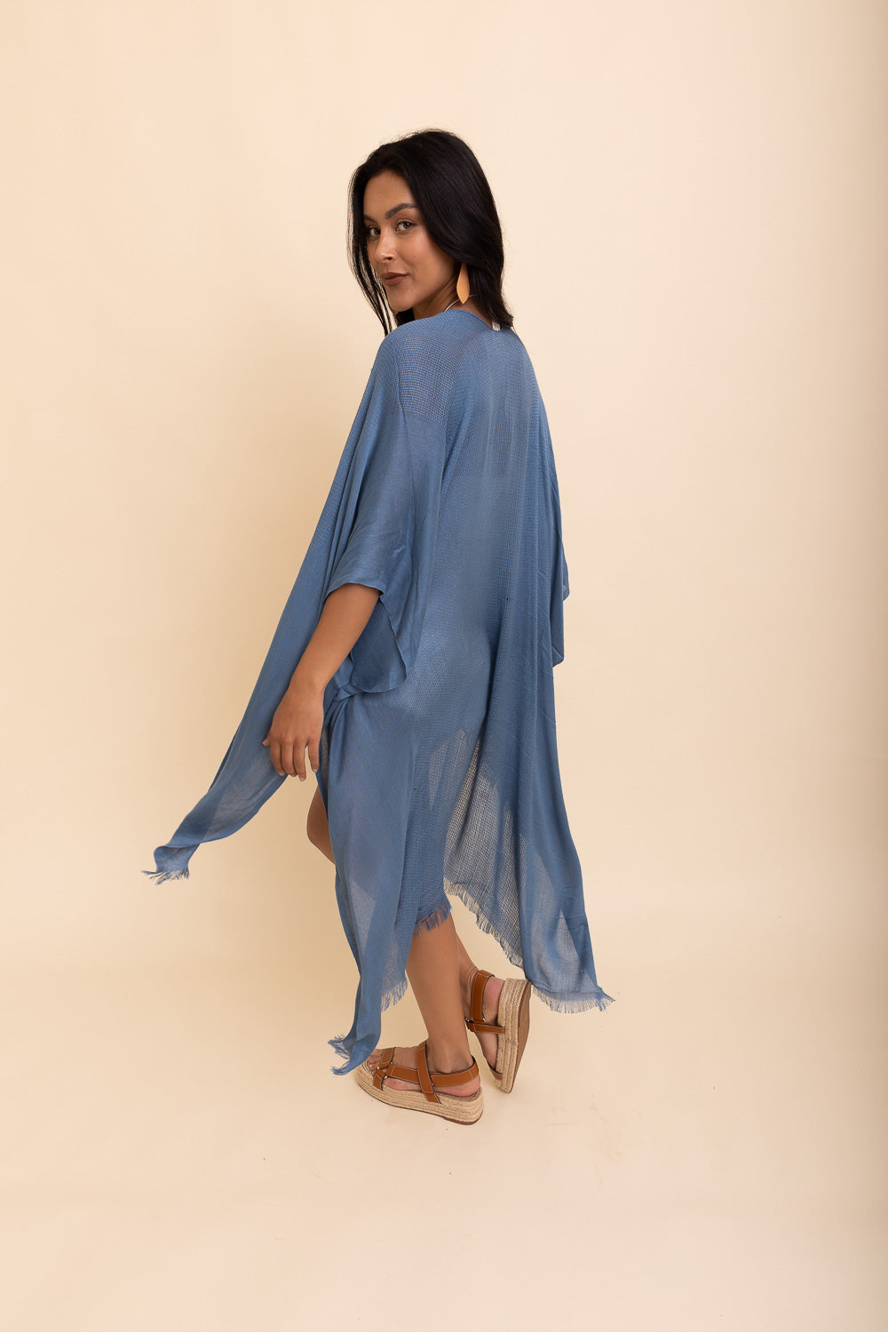 Sun-kissed Breeze Frayed Trim Kimono Leto Collection