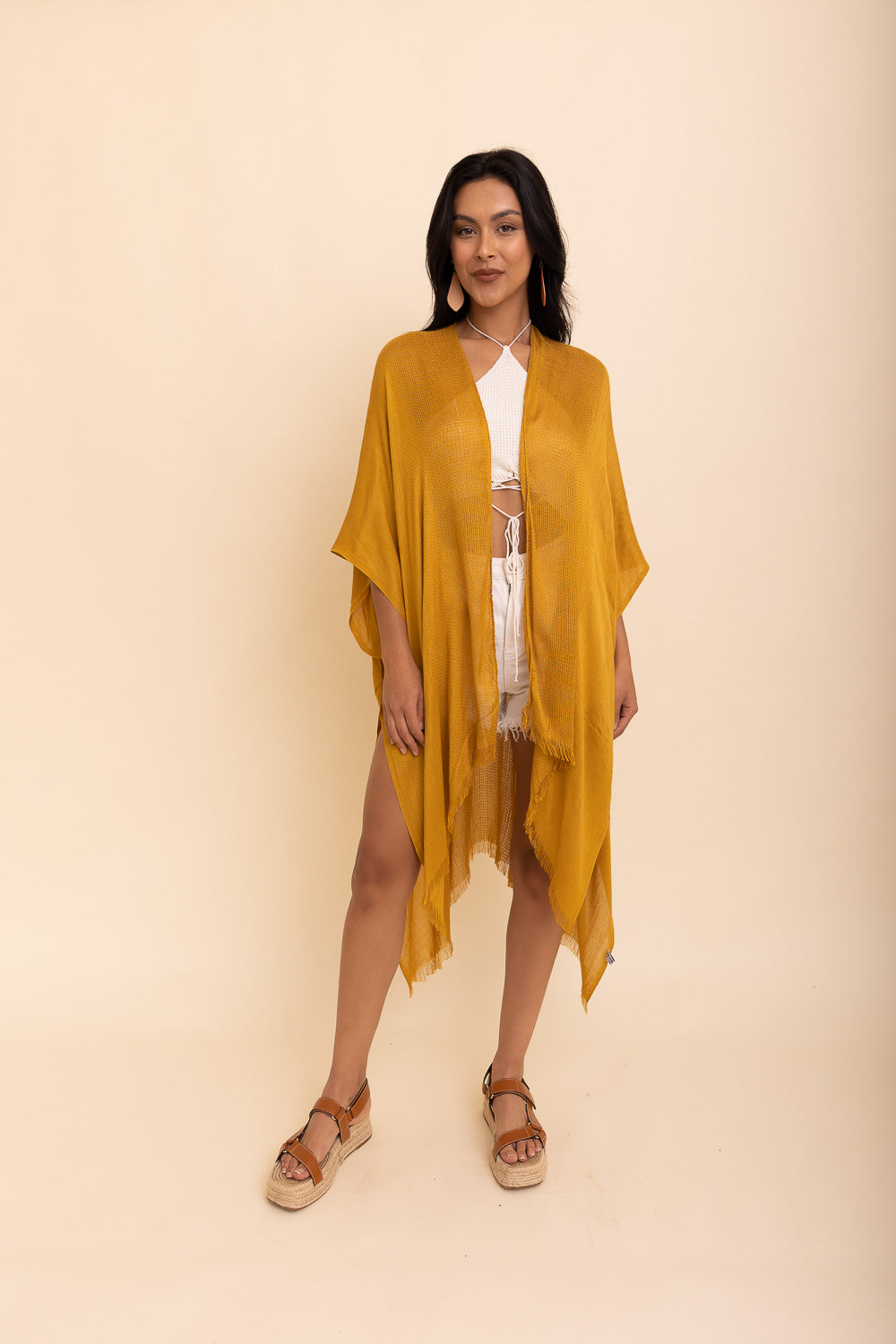 Sun-kissed Breeze Frayed Trim Kimono Leto Collection