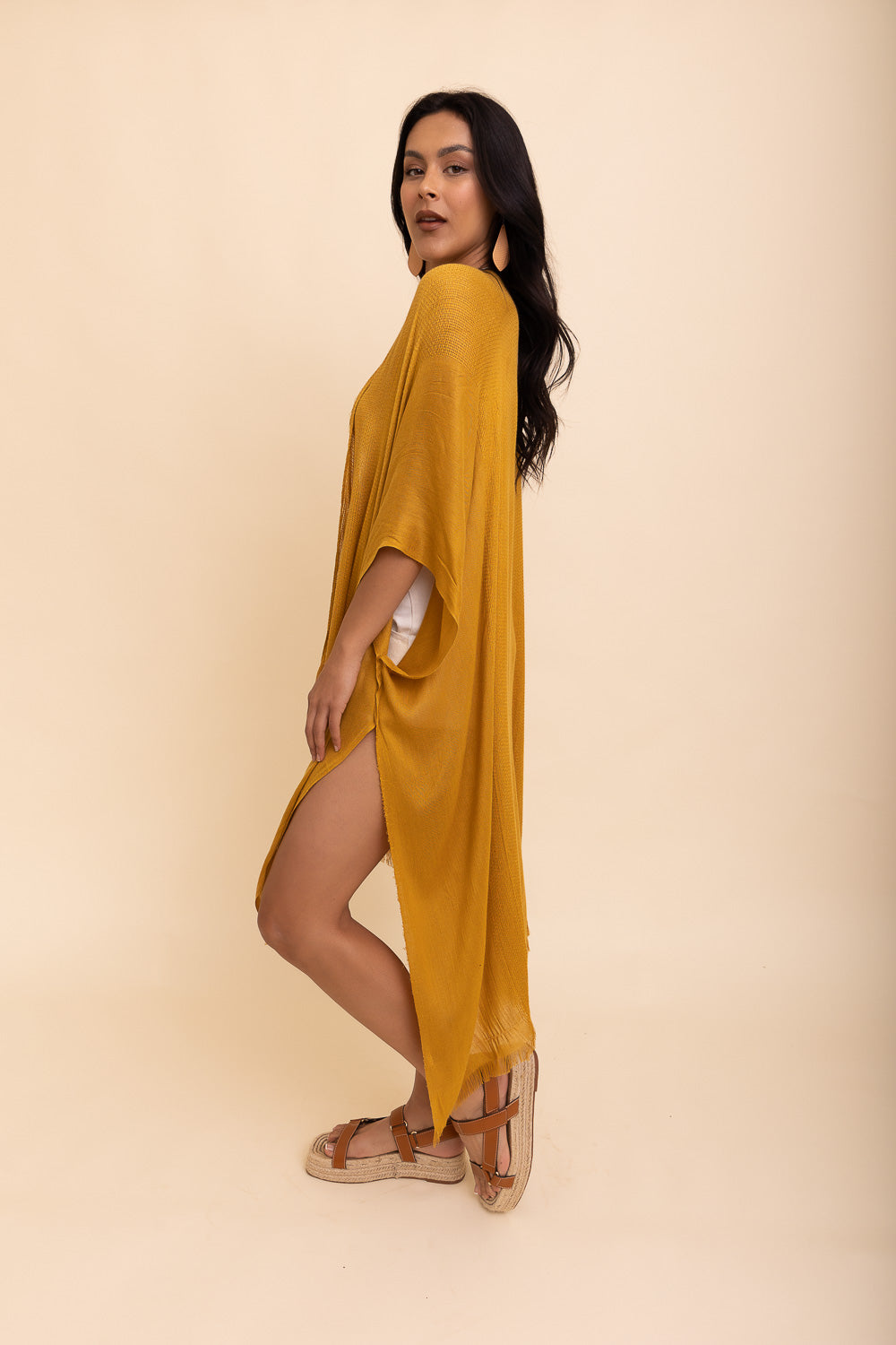 Sun-kissed Breeze Frayed Trim Kimono Leto Collection