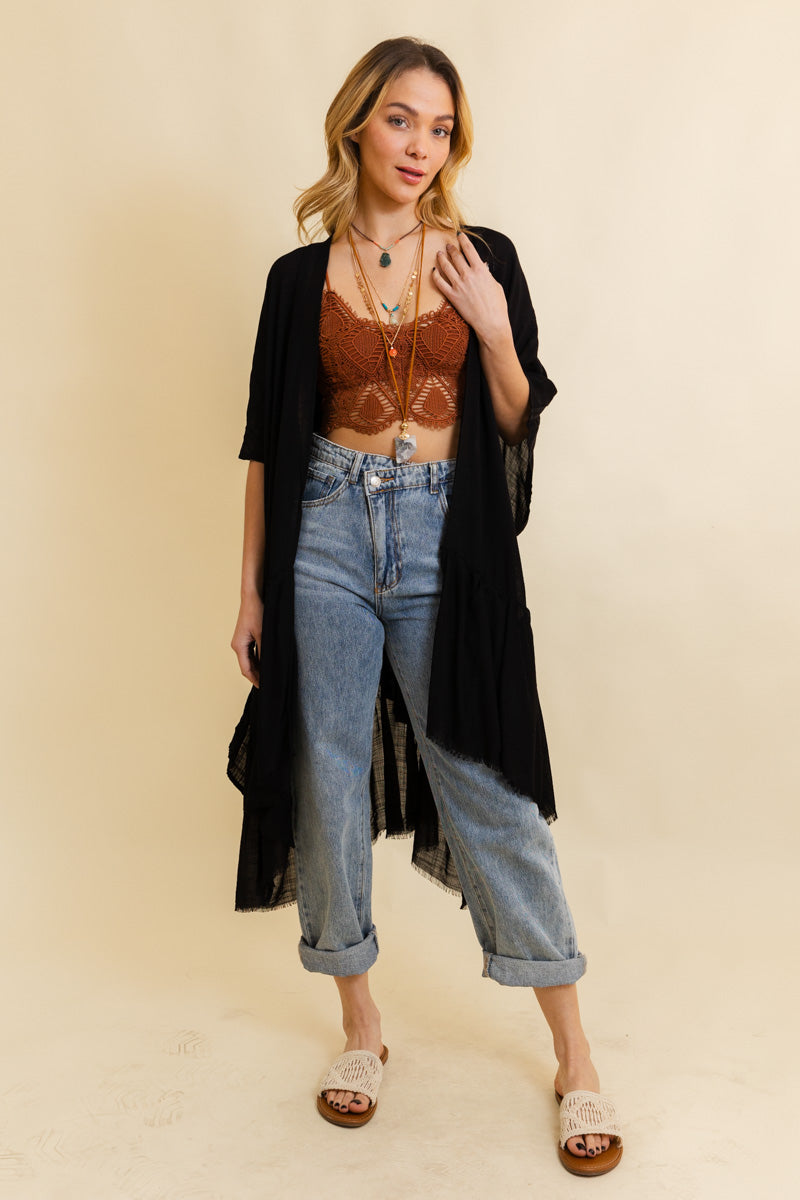 Solid Ruffle Edge Bohemian Kimono Leto Collection