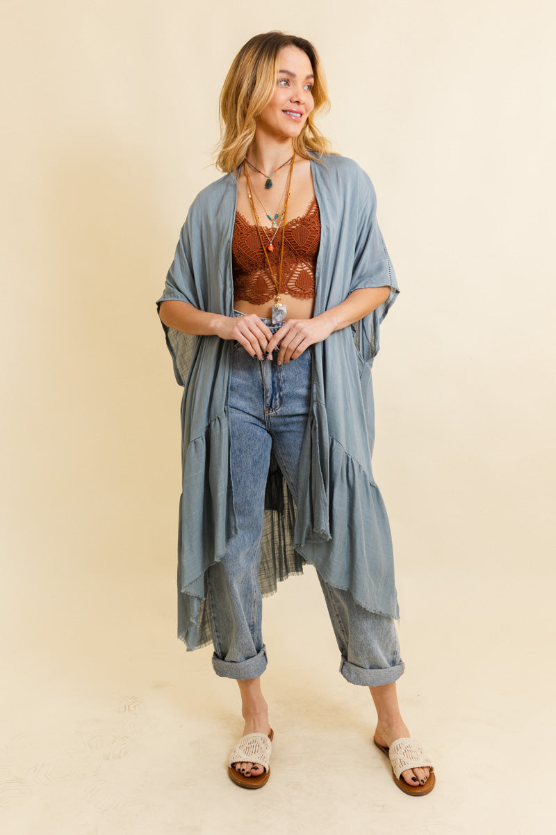 Solid Ruffle Edge Bohemian Kimono Leto Collection