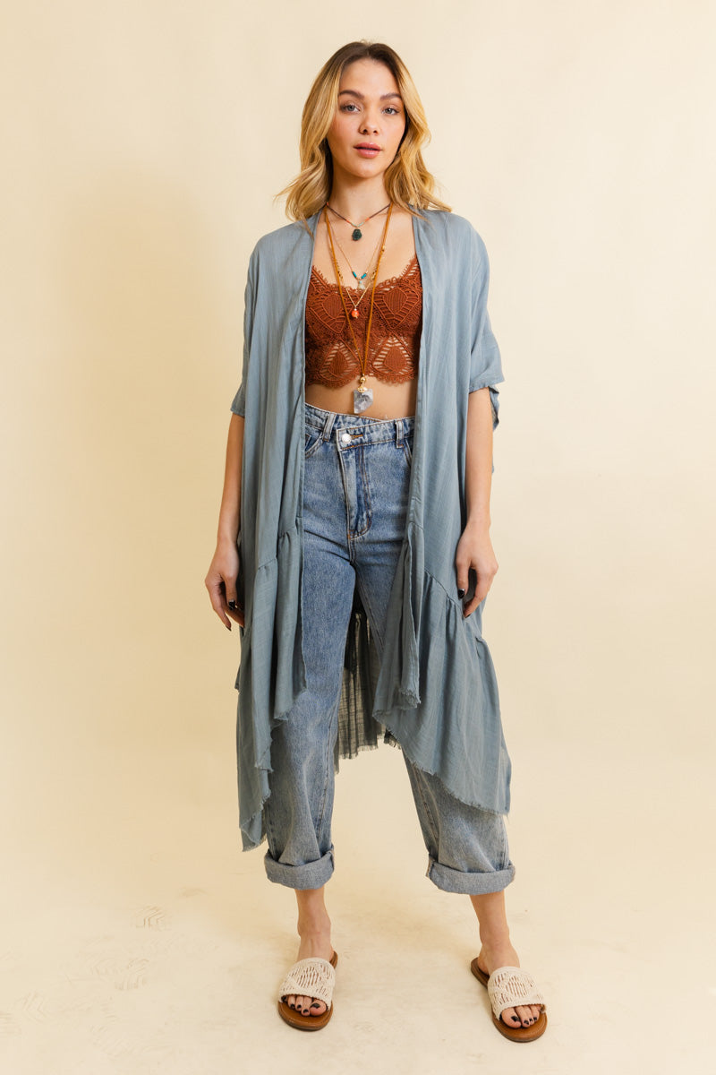 Solid Ruffle Edge Bohemian Kimono Leto Collection