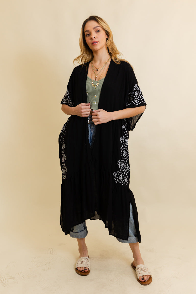 Boho Tribal Embroidered Longline Kimono Leto Collection
