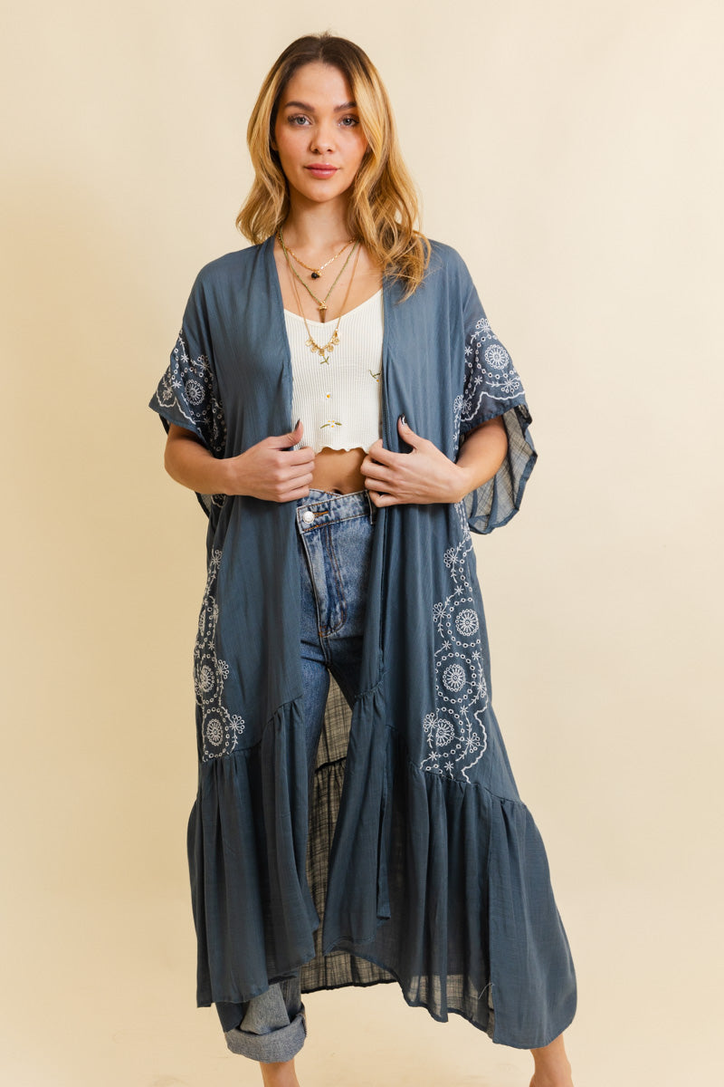 Boho Tribal Embroidered Longline Kimono Leto Collection