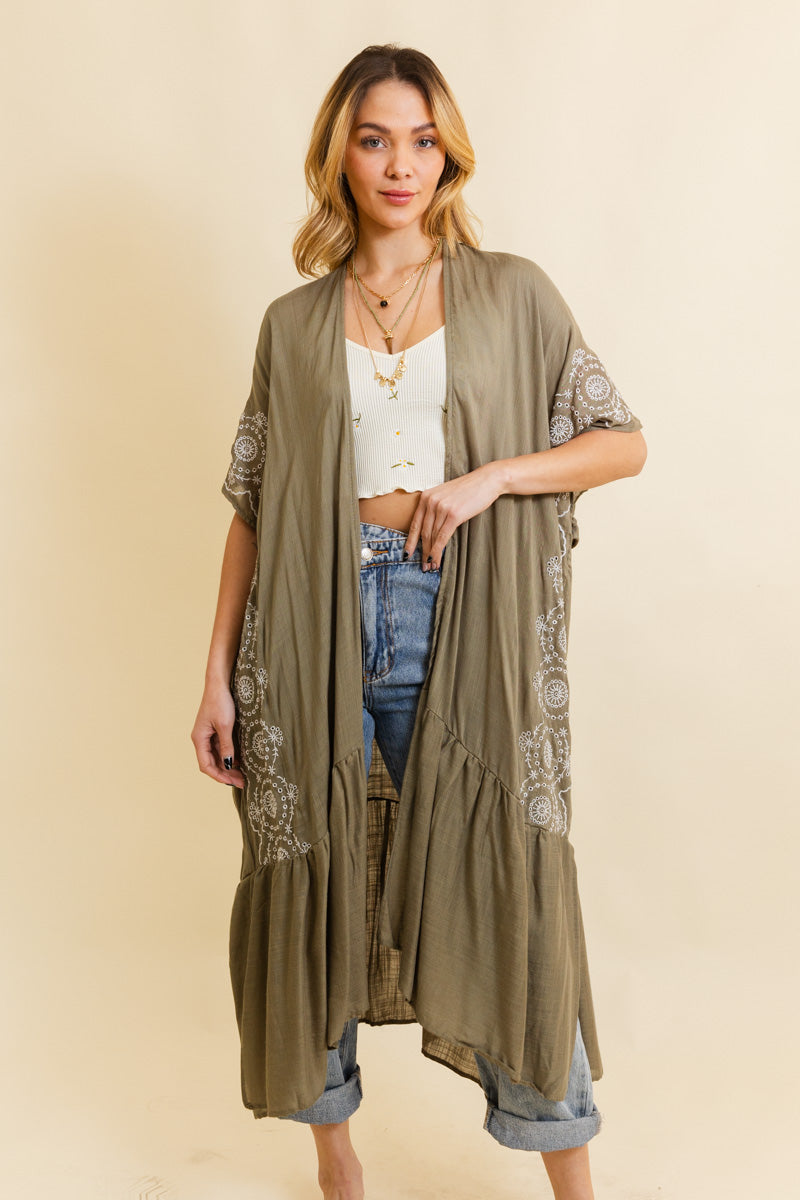Boho Tribal Embroidered Longline Kimono Leto Collection
