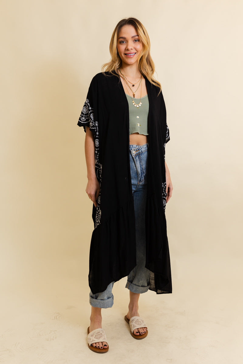 Boho Tribal Embroidered Longline Kimono Leto Collection