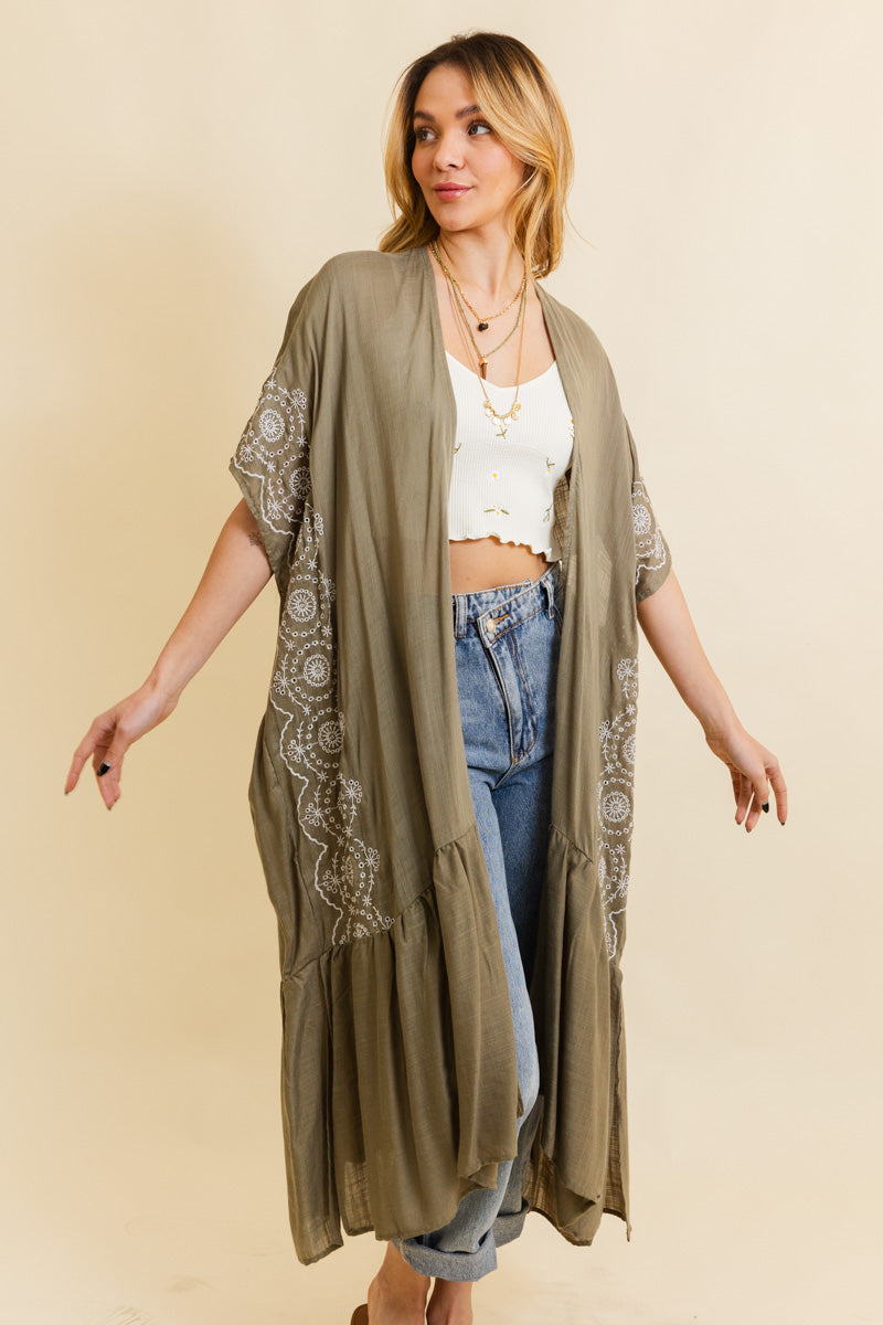 Boho Tribal Embroidered Longline Kimono Leto Collection