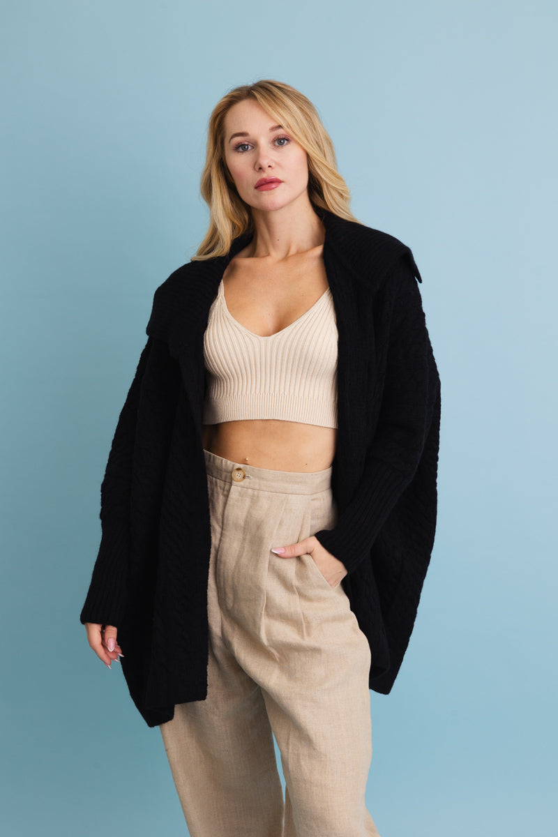 Chunky Cable Knit Oversized Poncho Cardigan Leto Collection