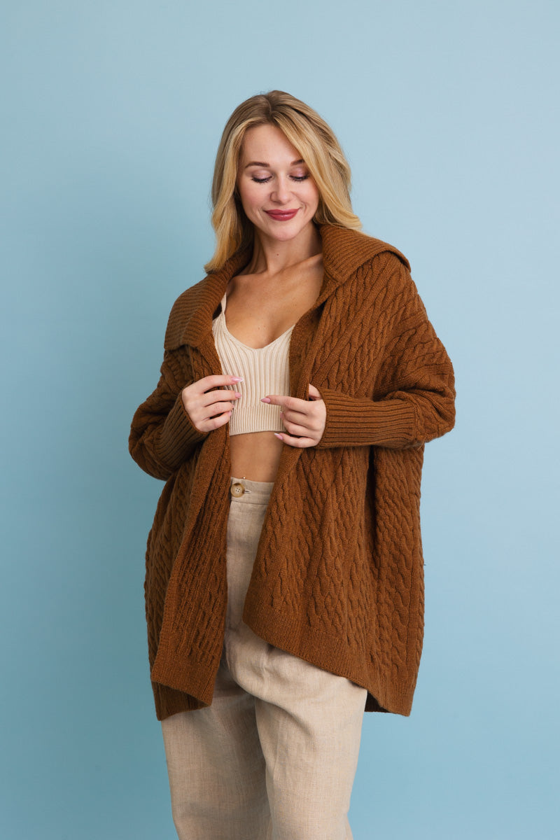 Chunky Cable Knit Oversized Poncho Cardigan Leto Collection