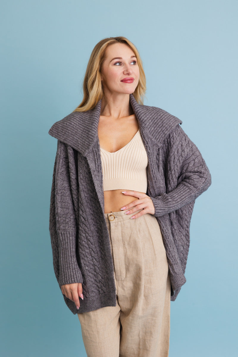 Chunky Cable Knit Oversized Poncho Cardigan Leto Collection