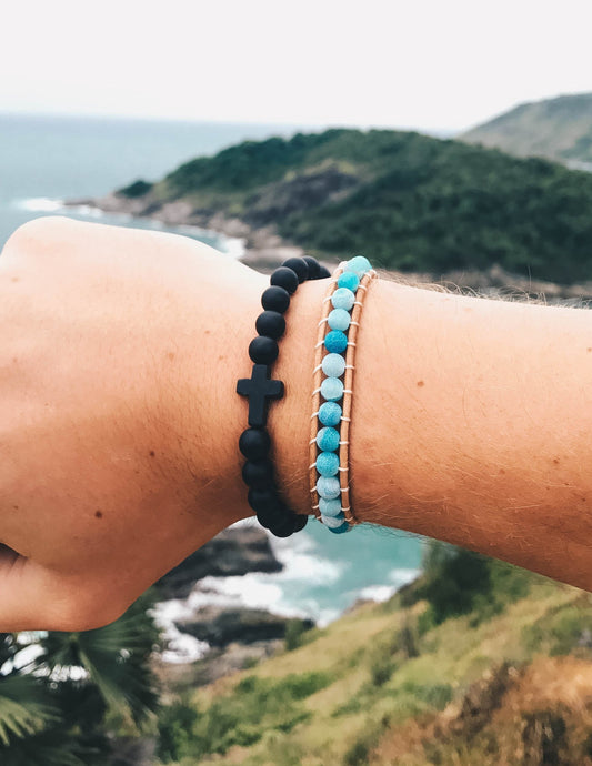 Classic Black Cross – Christian Stone Bracelet