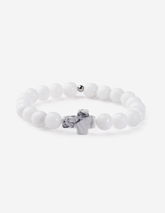 Classic White Cross – Christian Stone Bracelet