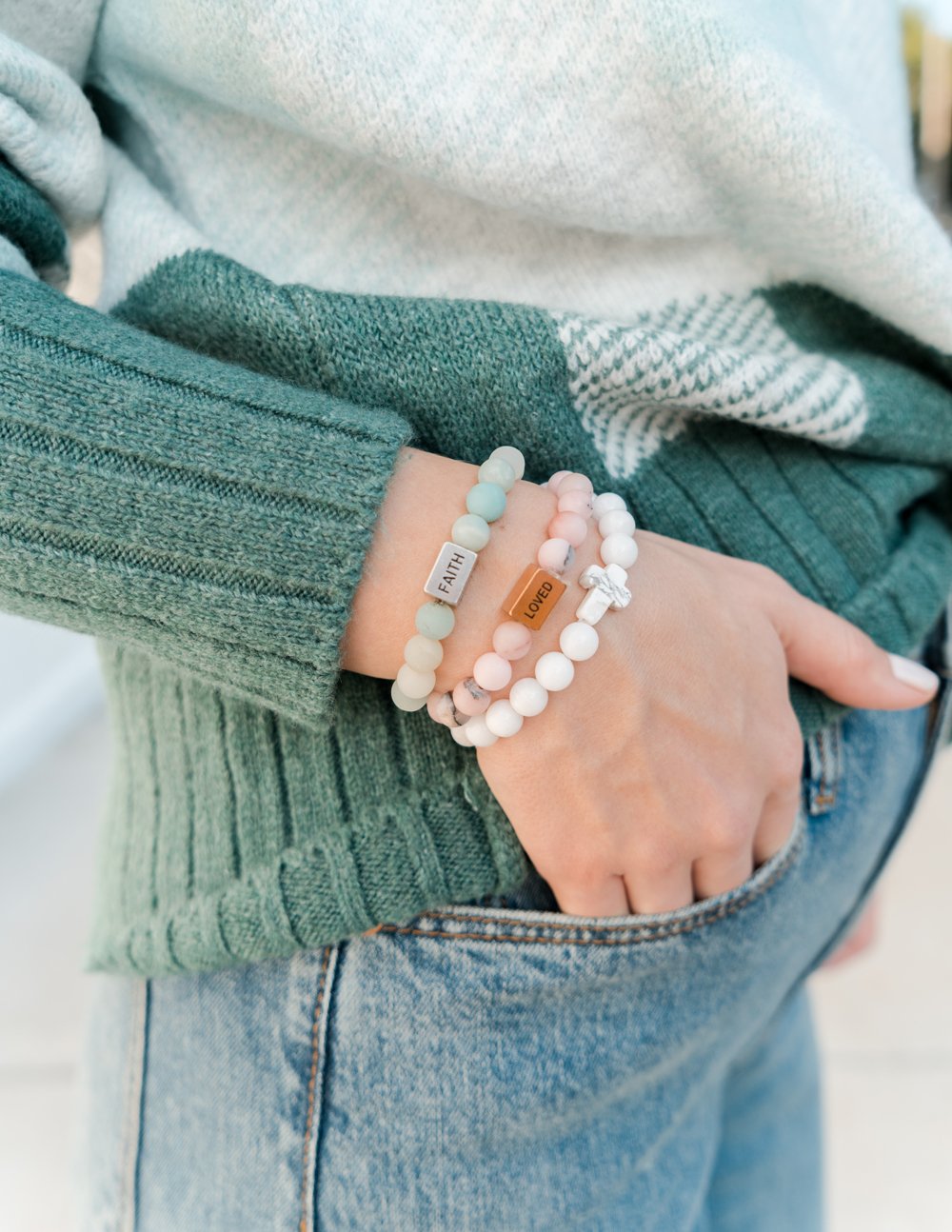 Classic White Cross – Christian Stone Bracelet