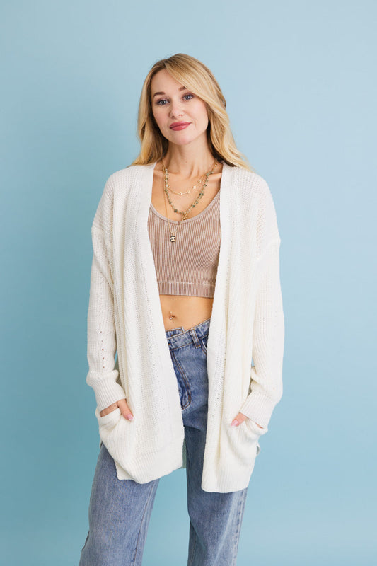 Cozy Open-Front Waffle Knit Long Cardigan - Winter Staple ⛄ Leto Collection