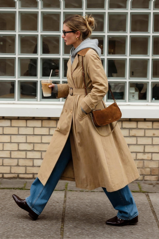 Falling Leaves Woven Midi Trench Coat — Soul Flow Apparel