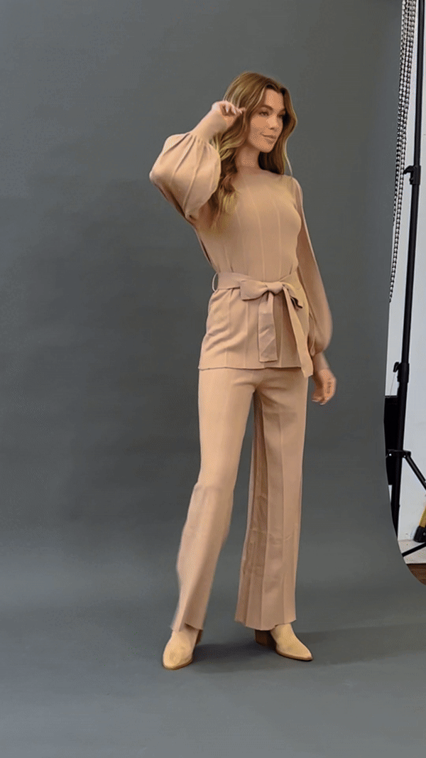 Smile When You Are Sad Sweater Set with Puff Sleeve Top and Wide Leg Pants, view 13 — Soul Flow Apparel