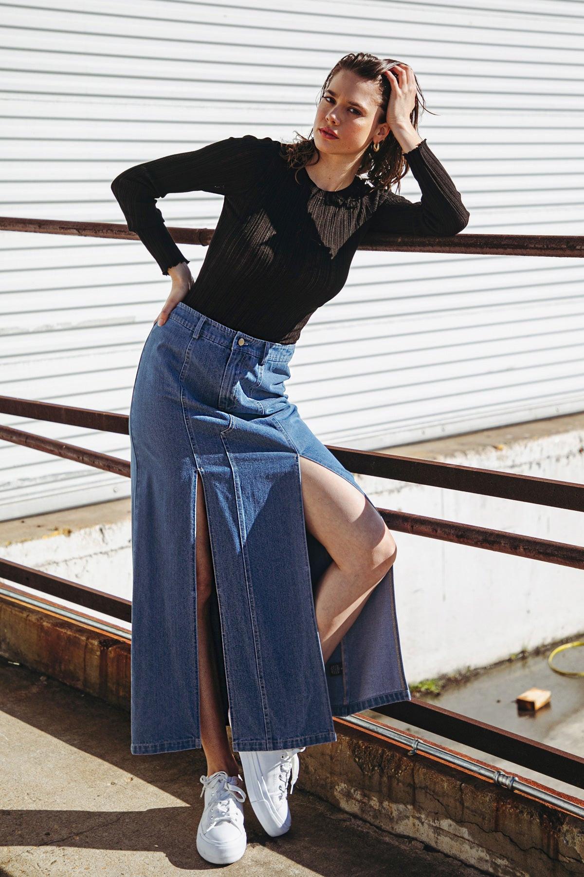 Sweet Talking Denim Midi Skirt in 20lig 20ind6 — Soul Flow Apparel