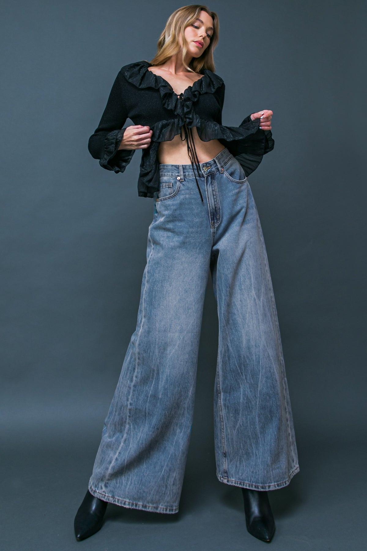 Daring Trend Washed Denim Pants Wide Leg Front Pockets for Everyday Wear in 20med 20ind26 — Soul Flow Apparel