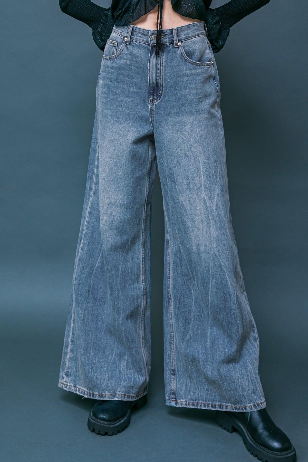 Daring Trend Washed Denim Pants Wide Leg Front Pockets for Everyday Wear in 20med 20ind33 — Soul Flow Apparel