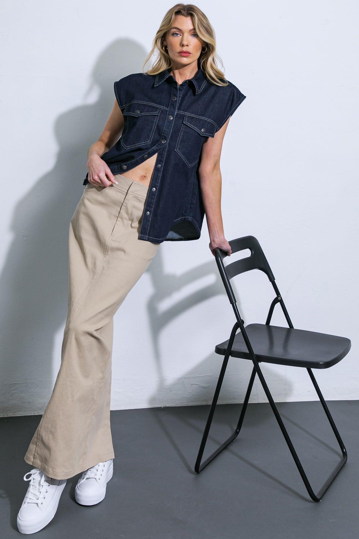 Let's Just Relax Denim Top in 20den31 — Soul Flow Apparel