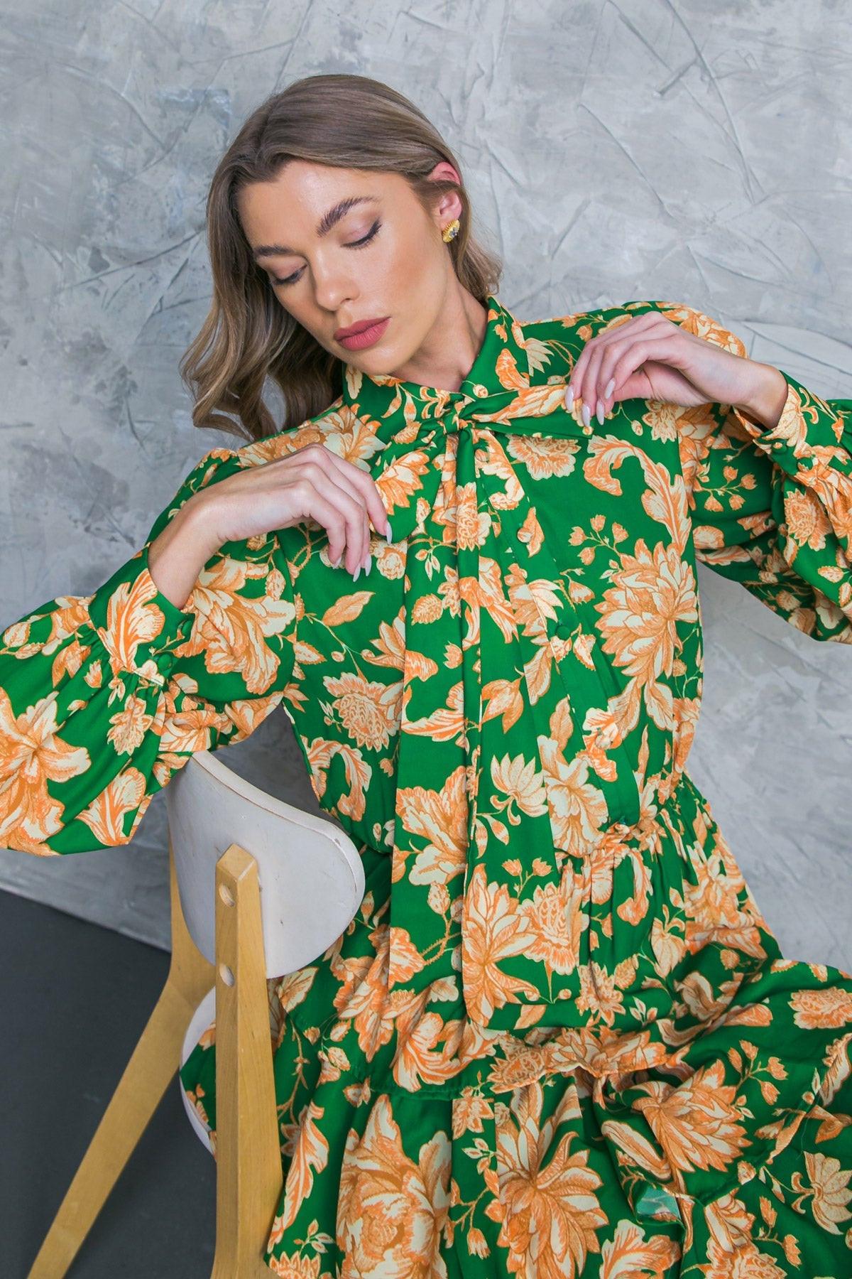 Girl in Mine Printed Woven Mini Dress with Collar Tie and Elastic Waist in 20gre52 — Soul Flow Apparel