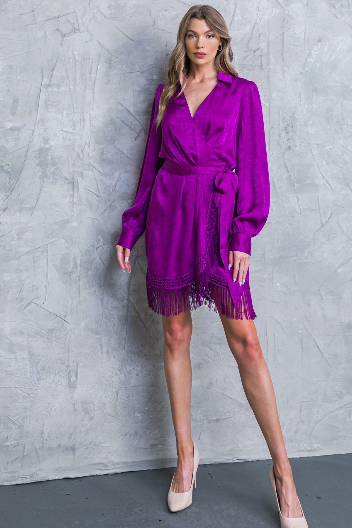 Never Gonna Give Up Woven Midi Dress with Long Sleeves Collar Side Tie Fringe in 20orc26 — Soul Flow Apparel