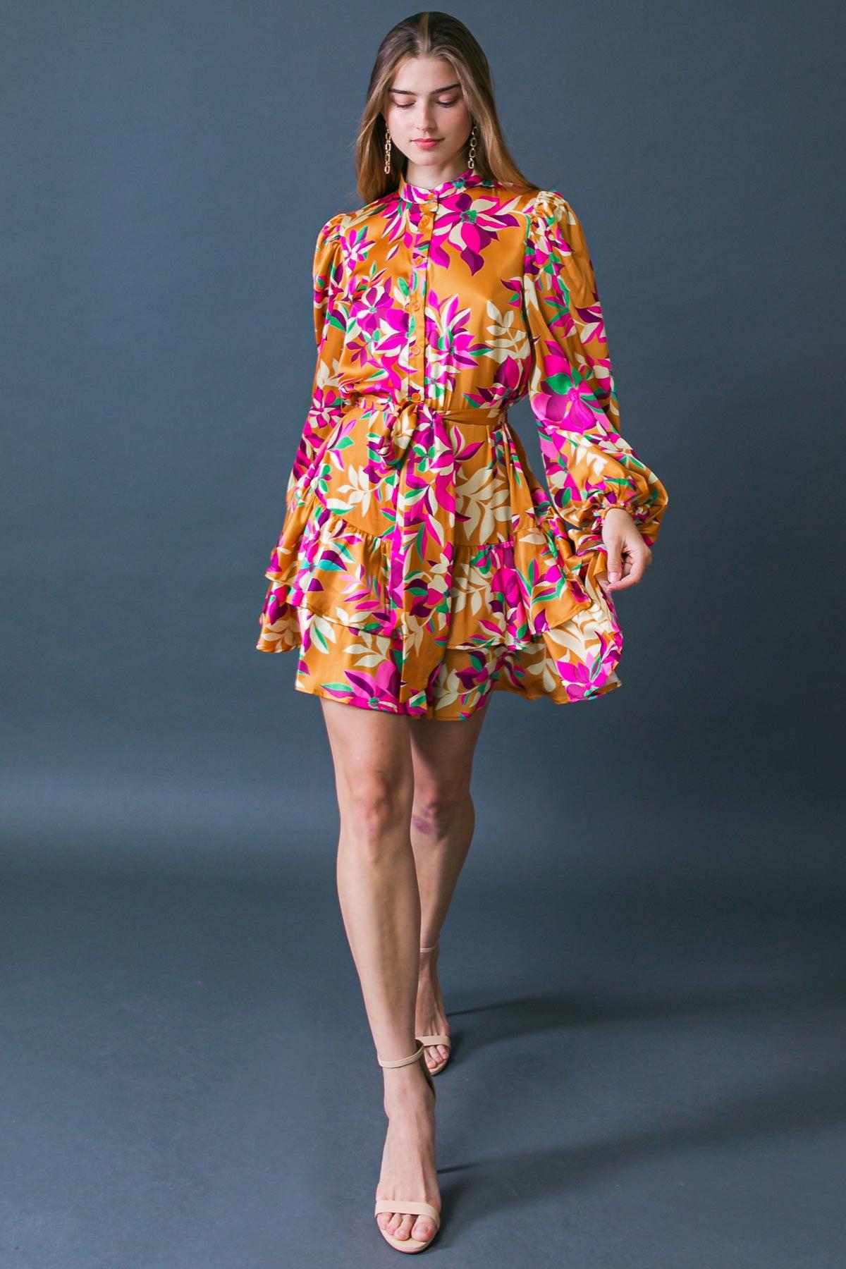 Just Believe in Me Woven Mini Dress Printed with China Collar Button Down in 20bron5 — Soul Flow Apparel