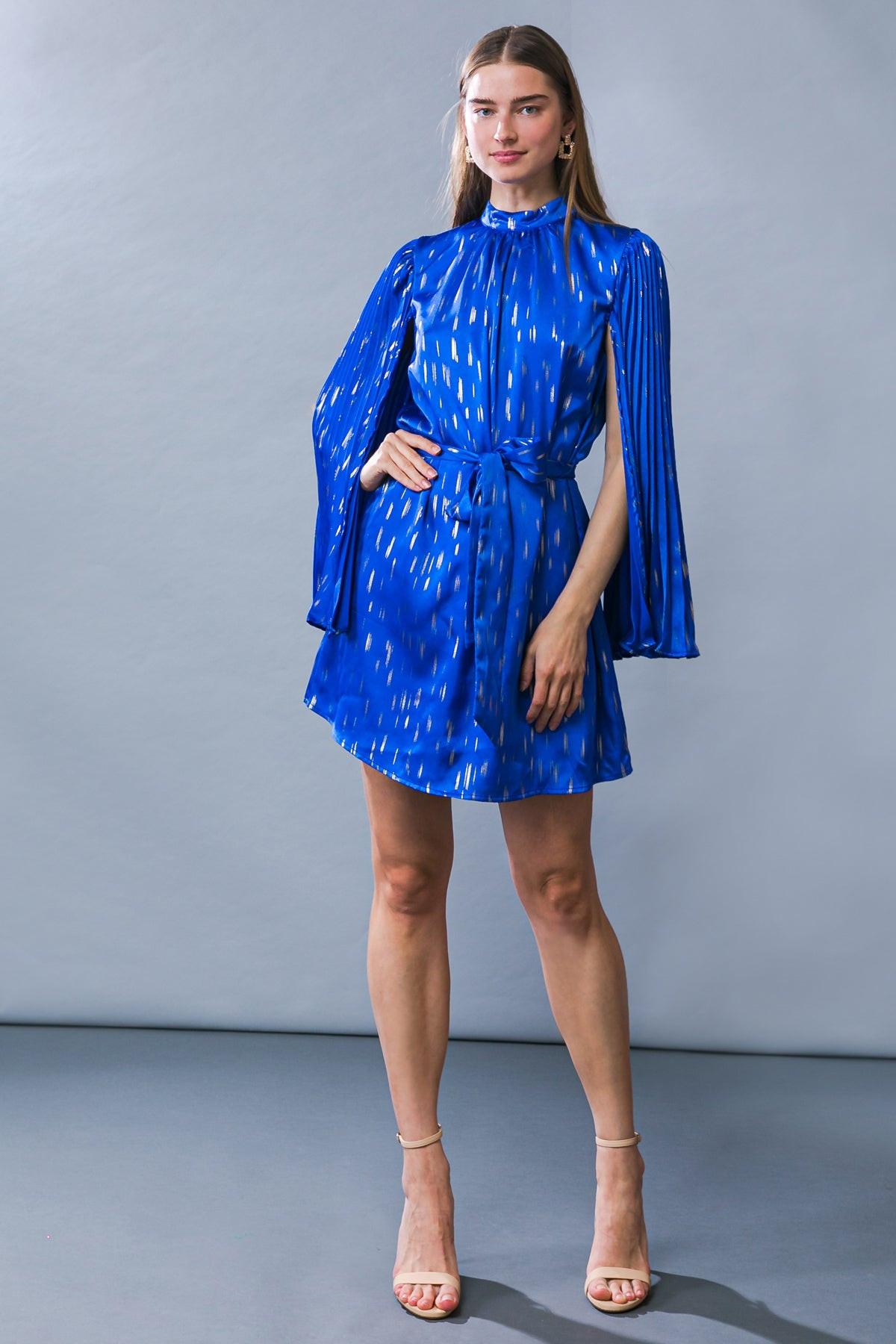 Mesmerizing Elegance Woven Mini Dress With High Neckline And Bell Sleeves