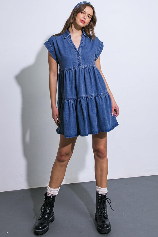 Just the Beginning Twill Mini Dress in 20med 20ind3 — Soul Flow Apparel