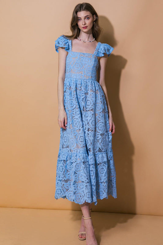 Still Thinking Woven Lace Midi Dress in white, view 8 — Soul Flow Apparel