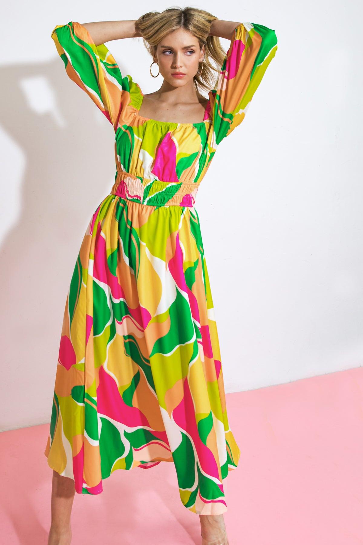 A Second Thought Woven Midi Dress in 20yel 20gre5 — Soul Flow Apparel