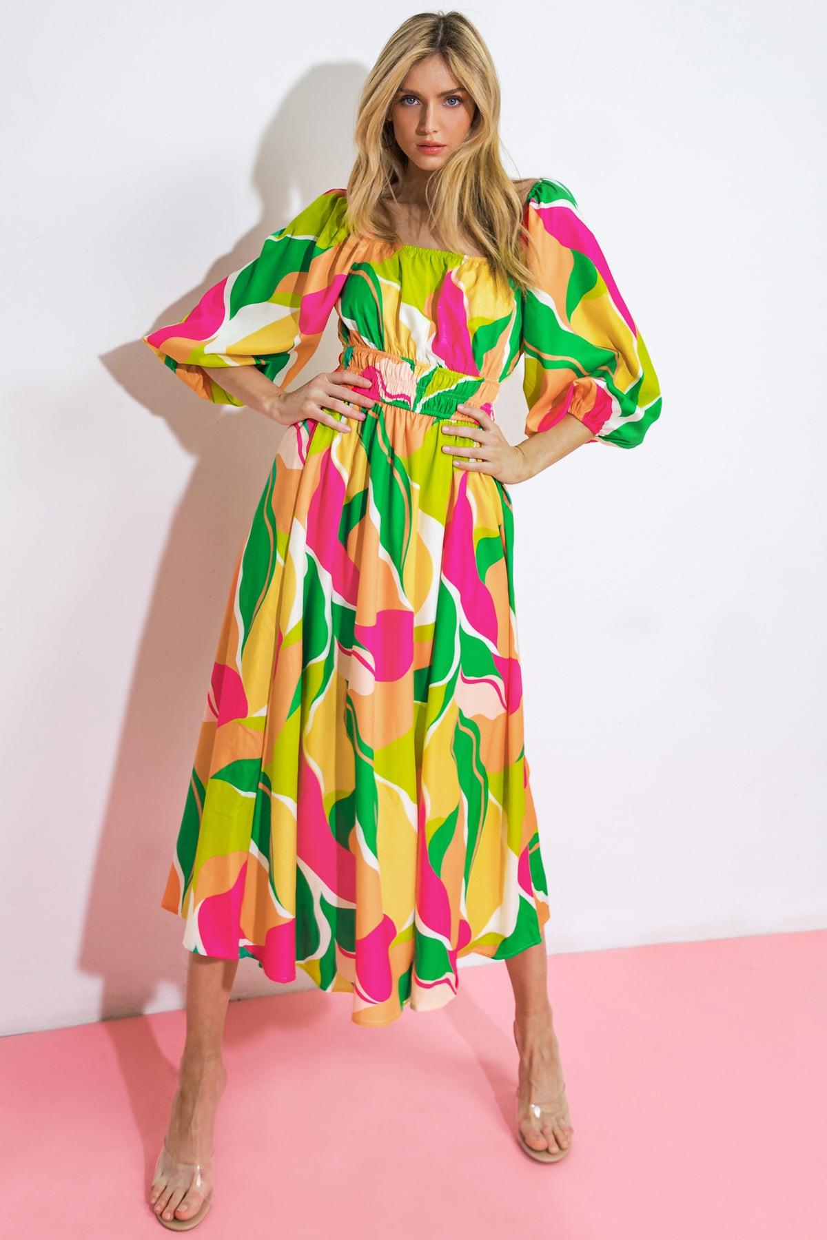 A Second Thought Woven Midi Dress in 20yel 20gre6 — Soul Flow Apparel